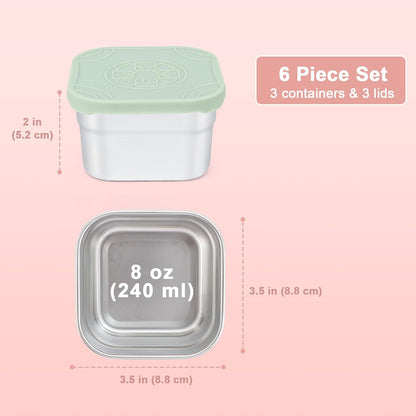 Caperci 25oz Stainless Steel Food Containers, 3-Pack Bento Lunch Box with Silicone Lids, Leak-Proof Reusable Meal Prep Container for Sandwiches & Snacks, BPA-Free (720ML)