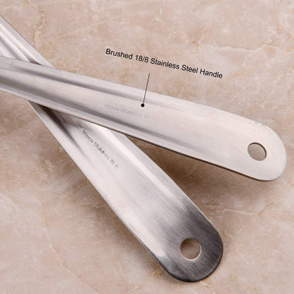 IMEEA 10 Inch Flat Bottom Scraping Cooking Spoon Set of 2, 18/8 Stainless Steel Slotted & Solid Stirring Spoon, Flat Edge Kitchen Spoon for Stir Fry, Sauce, Soup, Instant Pot