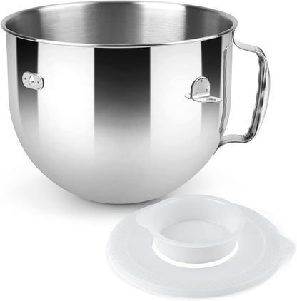 Stainless Steel Bowl Compatible with Kitchenaid Mixer 4.5/5QT，With Grey Lid,5 Quart Stainless Bowl for Kitchen Aid Mixing,With Green Lid