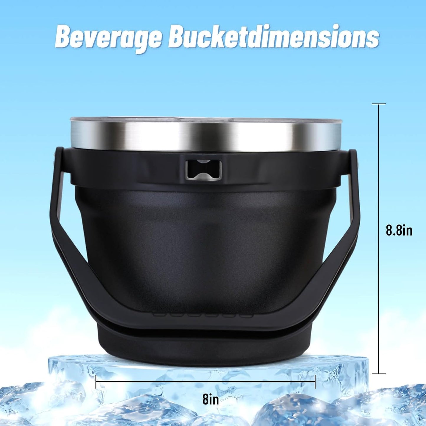 Luxfuel Insulated Beverage & Ice Bucket with Lid - Stainless Steel, Includes Scoop & Tongs, Holds 6 Longnecks or 3 Wine Bottles, Keeps Ice for Hours, Portable Handle for Parties & Outdoors (7.5L)