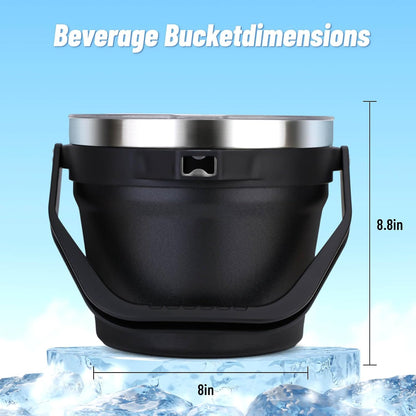 Luxfuel Insulated Beverage & Ice Bucket with Lid - Stainless Steel, Includes Scoop & Tongs, Holds 6 Longnecks or 3 Wine Bottles, Keeps Ice for Hours, Portable Handle for Parties & Outdoors (7.5L)