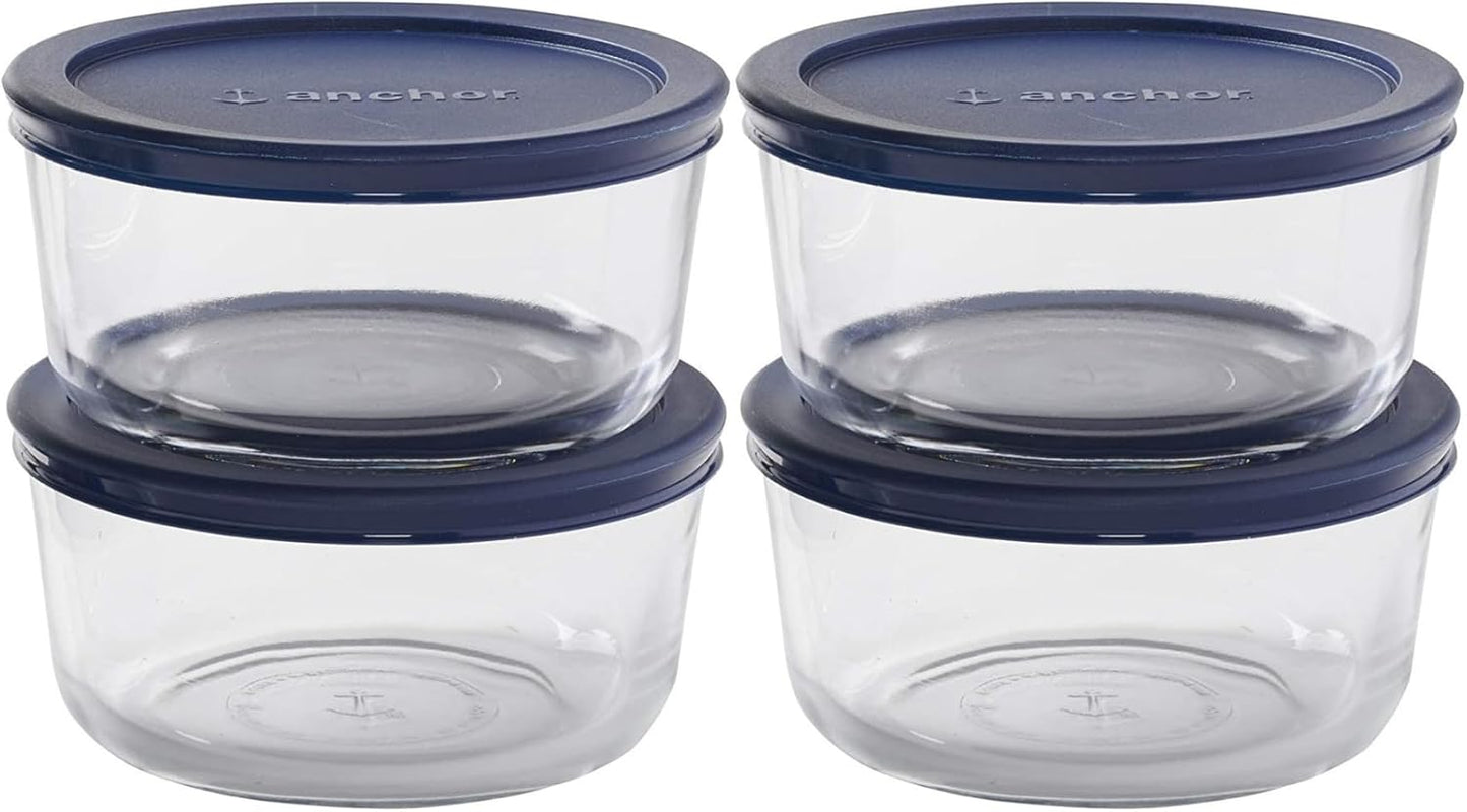Anchor Hocking 2 Cup Glass Storage Containers with Lids, Set of 4 Glass Food Storage Containers with Mint SnugFit Lids