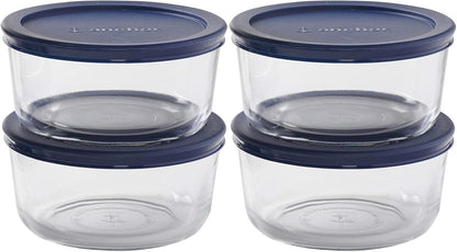 Anchor Hocking 2 Cup Glass Storage Containers with Lids, Set of 4 Glass Food Storage Containers with Mint SnugFit Lids