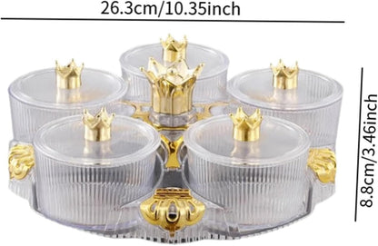 predolo Serving Tray Appetizer Platter with 5 Compartments Divided Plate Rotating Base Lid Suitable for Parties Living Room Home Decoration, Clear