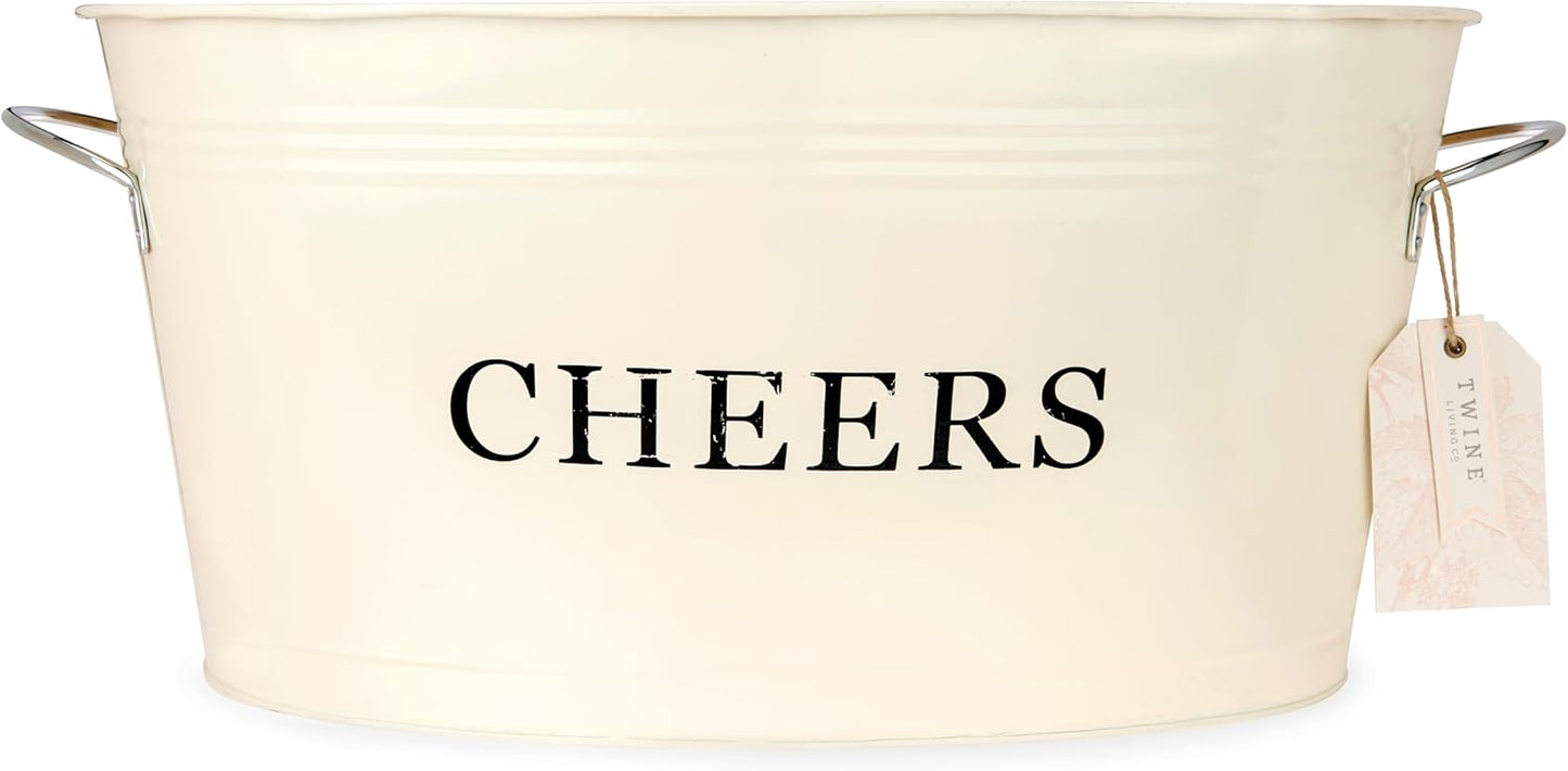 Twine Cheers Beverage Tub, Galvanized Tubs for Entertaining, Drink Buckets for Parties, Large Ice Tub and Gift Basket, Beer Buckets, Cream, 6.3 Gallons Set of 1