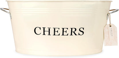 Twine Cheers Beverage Tub, Galvanized Tubs for Entertaining, Drink Buckets for Parties, Large Ice Tub and Gift Basket, Beer Buckets, Cream, 6.3 Gallons Set of 1