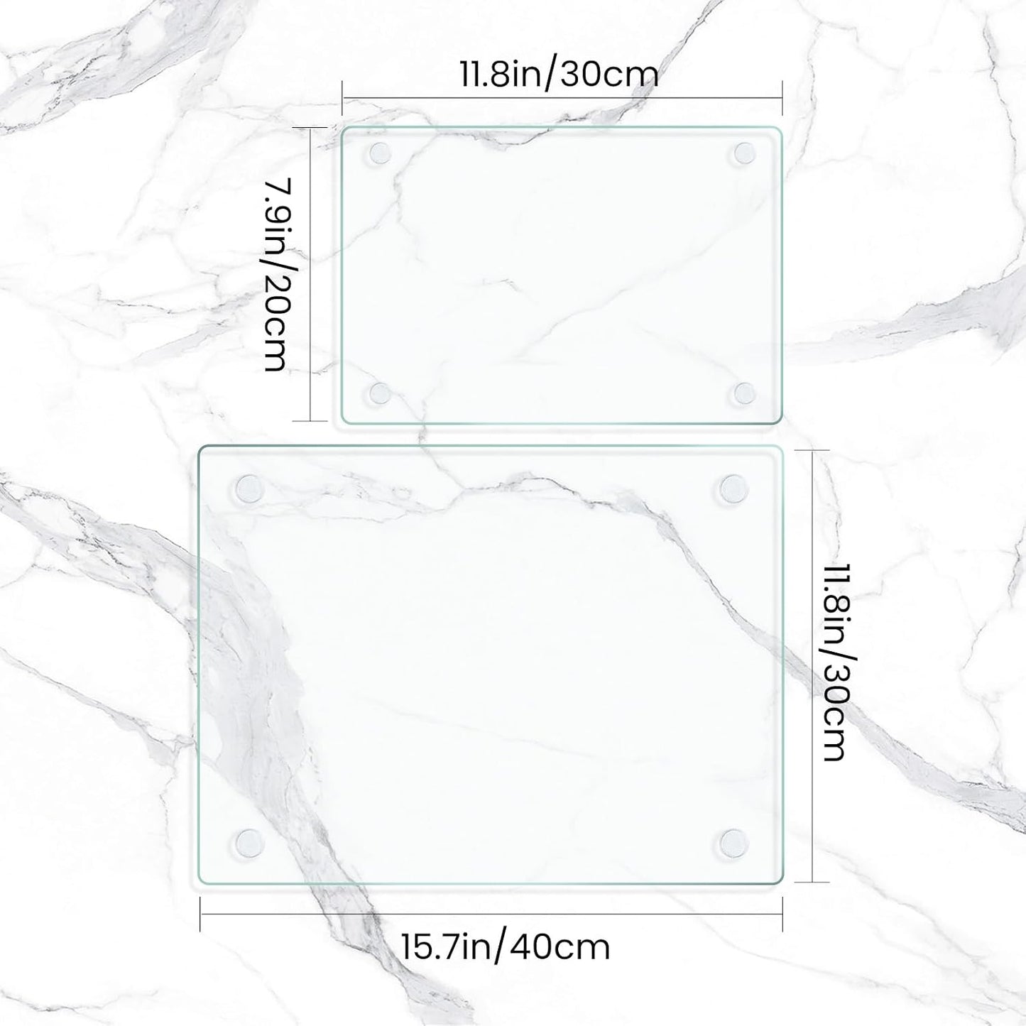 Mymonfif Tempered Glass Cutting Board for Kitchen, Clear Glass Board for Countertop, Heat Resistant, with Non-Slip Feet, 12x16" & 12x8" 2 Pcs Clear