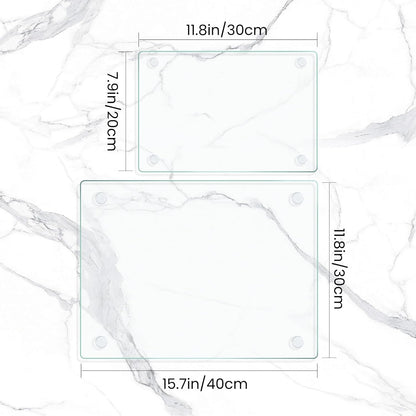 Mymonfif Tempered Glass Cutting Board for Kitchen, Clear Glass Board for Countertop, Heat Resistant, with Non-Slip Feet, 12x16" & 12x8" 2 Pcs Clear