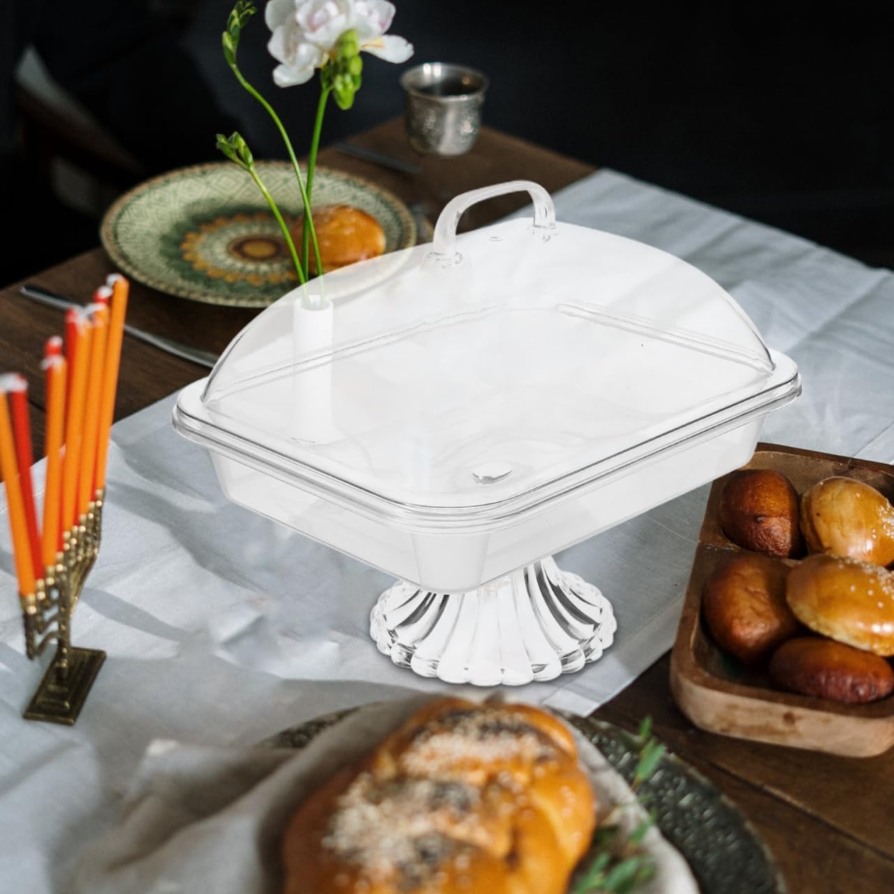 Cake Display Tray with Dome Clear Acrylic Cover Reusable Snack Serving Platter 10.82X8.46X8.26In Perfect for Birthday Christmas and Party Dessert Presentation