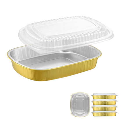 Oval Aluminum Foil Takeout Containers with Lids (5 Pack) – 2X Thicker Heavy Duty Black Food To-Go Trays for Restaurants, Delivery, Meal Prep & Food Service, 25oz