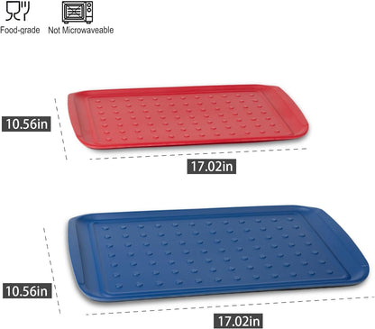 17 Inch Grilling Prep & Serve Trays with Non-Slip Base, Extra Thick,Warp-Resistant BBQ Platter Set for Cooking, Backyard Parties,Camping,Tailgating,Melamine Serving Trays for Food Prep,Red & Black