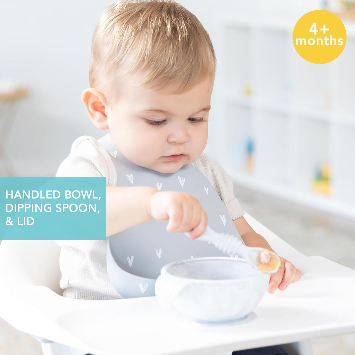 Bumkins Baby Bowl, Silicone Feeding Set with Suction for Baby and Toddler, Includes Spoon and Lid, First Feeding Set, Training Essentials for Baby Led Weaning for Babies 4 Months Up, Sage