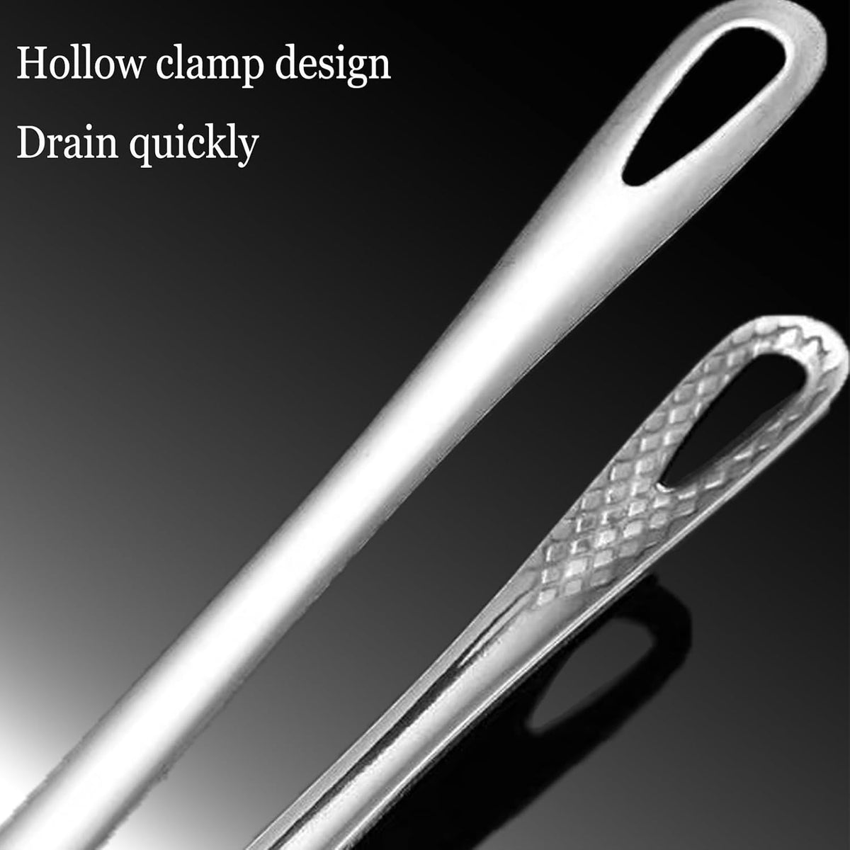 Stainless Steel Food Tongs, Anti Slip Cooking Clip. (2-PC Set) | Perforated Breathable Design, Long Heat-Resistant Handle, Suitable for Grilling, Frying, and Food Recycling