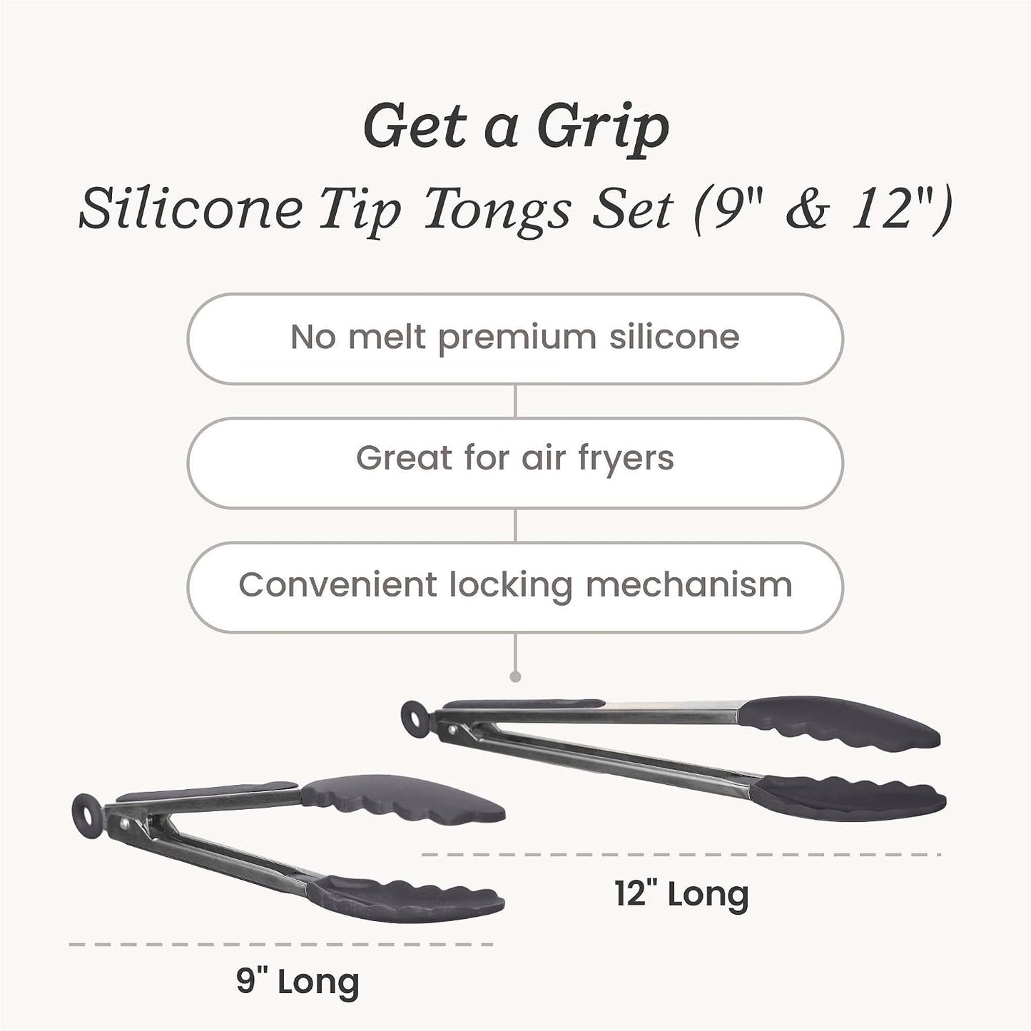 StarPack Premium Silicone Kitchen Tongs Set of 2 (9-Inch & 12-Inch) - Stainless Steel with Non-Stick Silicone Tips, High Heat Resistant to 480°F, For Cooking, Serving, Grill, BBQ & Salad (Cherry Red)