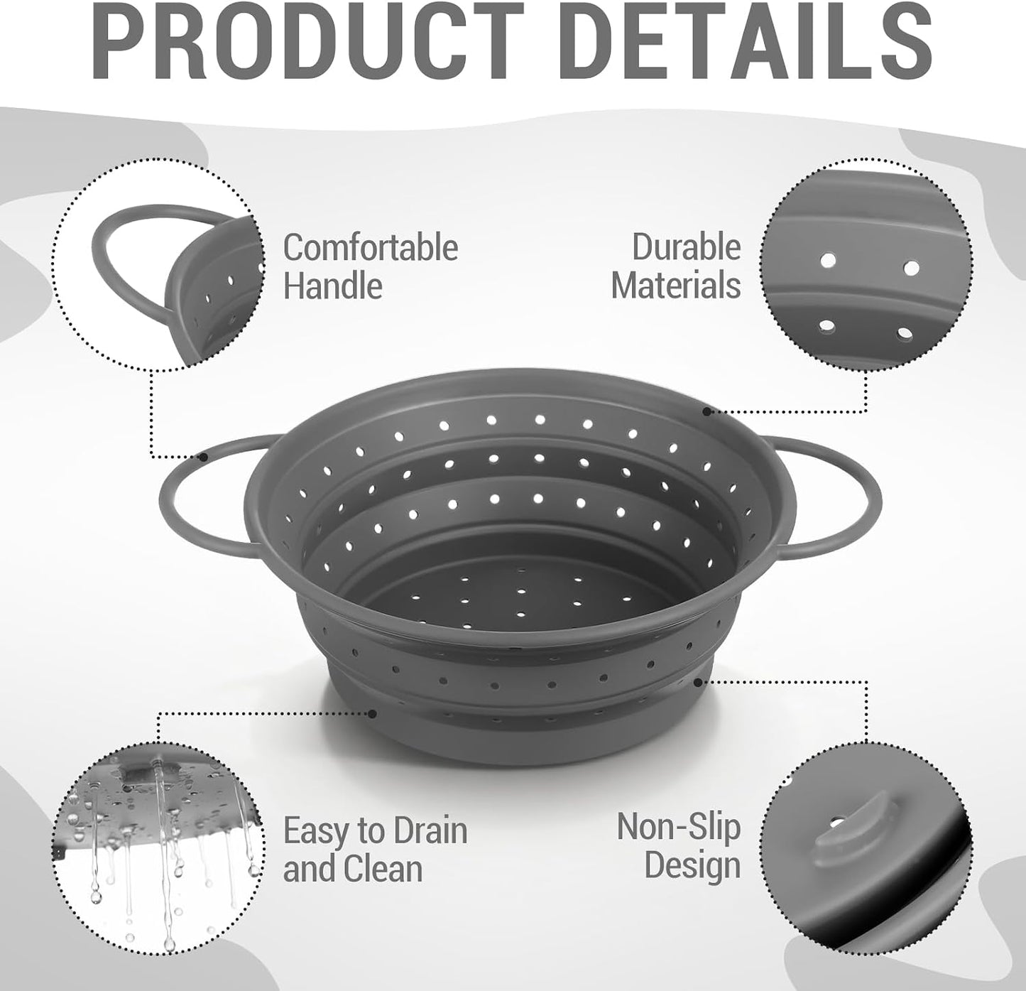3 Pack Collapsible Colander with Strainer Bowl Set, 11 & 13 In BPA-Free Silicone Colanders for Kitchen, Heat-Resistant Strainer Dishwasher Safe Baskets for Vegetable Fruits(White)