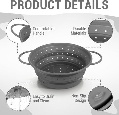 3 Pack Collapsible Colander with Strainer Bowl Set, 11 & 13 In BPA-Free Silicone Colanders for Kitchen, Heat-Resistant Strainer Dishwasher Safe Baskets for Vegetable Fruits(White)