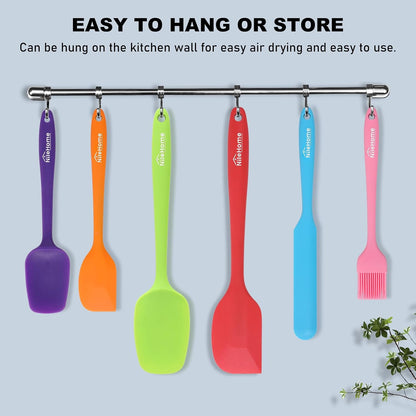 NileHome Silicone Spatula Set, 6 Pieces Food Grade Kitchen Utensils with Silicone Brush Heat Resistant Up to 600°F Dishwasher Safe BPA-Free Rubber Spatula for Scraping, Baking, Cooking, Mixing-Black