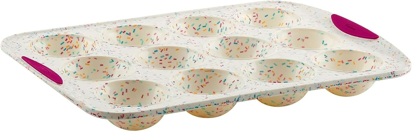 Trudeau Structure White Confetti 6-Cup Jumbo Muffin Pan – Premium Steel-Reinforced Silicone Bakeware, Nonstick BPA-Free Cupcake & Muffin Mold – Oven, Freezer & Dishwasher Safe