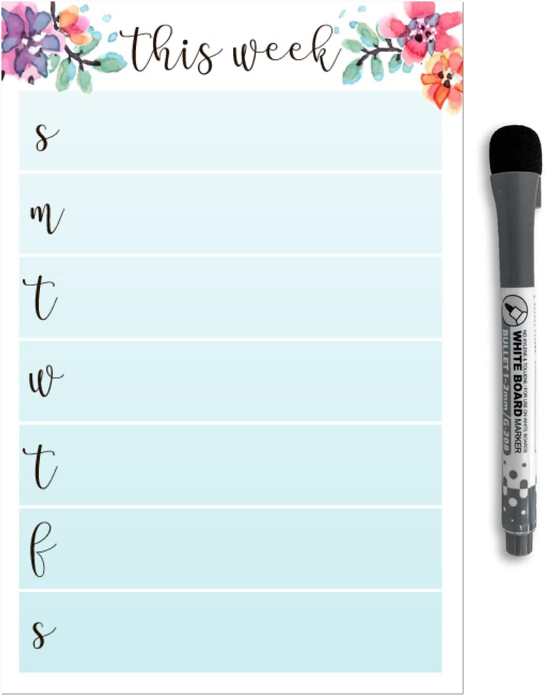 Dry Erase Weekly Calendar Planner Sticker Decal | Removable & Reusable | Magnetic Fine-Tip Marker Included (6 x 9 inches, White)