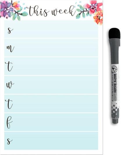 Dry Erase Weekly Calendar Planner Sticker Decal | Removable & Reusable | Magnetic Fine-Tip Marker Included (6 x 9 inches, White)