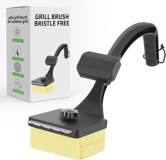 Sponge Grill Brush for Outdoor Grill, Upgraded Safe Bristle Free Grill Brush with Scraper Replaceable Head, BBQ Cleaning Brush for Dad, 1+2 Pcs