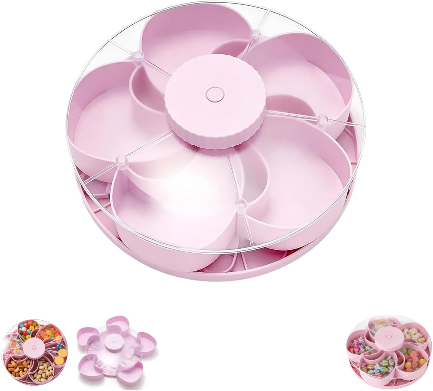 Divided Spin and Snack Serving Tray, Divided Serving Tray That Spins, Portable Travel Snackle Box with Rotating Cover, Multi-compartment Rotating Food Organizer, Spin-to-Open (A#)