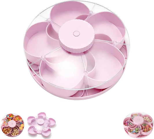 Divided Spin and Snack Serving Tray, Divided Serving Tray That Spins, Portable Travel Snackle Box with Rotating Cover, Multi-compartment Rotating Food Organizer, Spin-to-Open (A#)