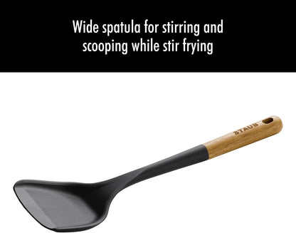 Staub Wok Spatula, Wok Utensil, Non-Stick Silicone, Black
