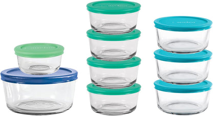 Anchor Hocking 12 Piece Glass Storage Containers with Lids (6 Glass Food Storage Containers & 6 Navy Blue SnugFit Lids)