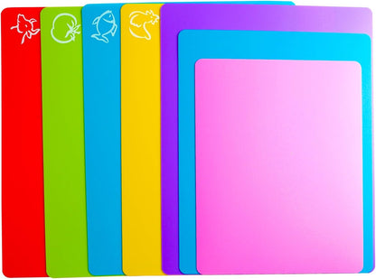 Flexible Cutting Board mats, Plastic Cutting Boards for Kitchen Cooking, Cutting board sheets for Meat and Vegetables, Dishwasher Safe Set of 4Pcs