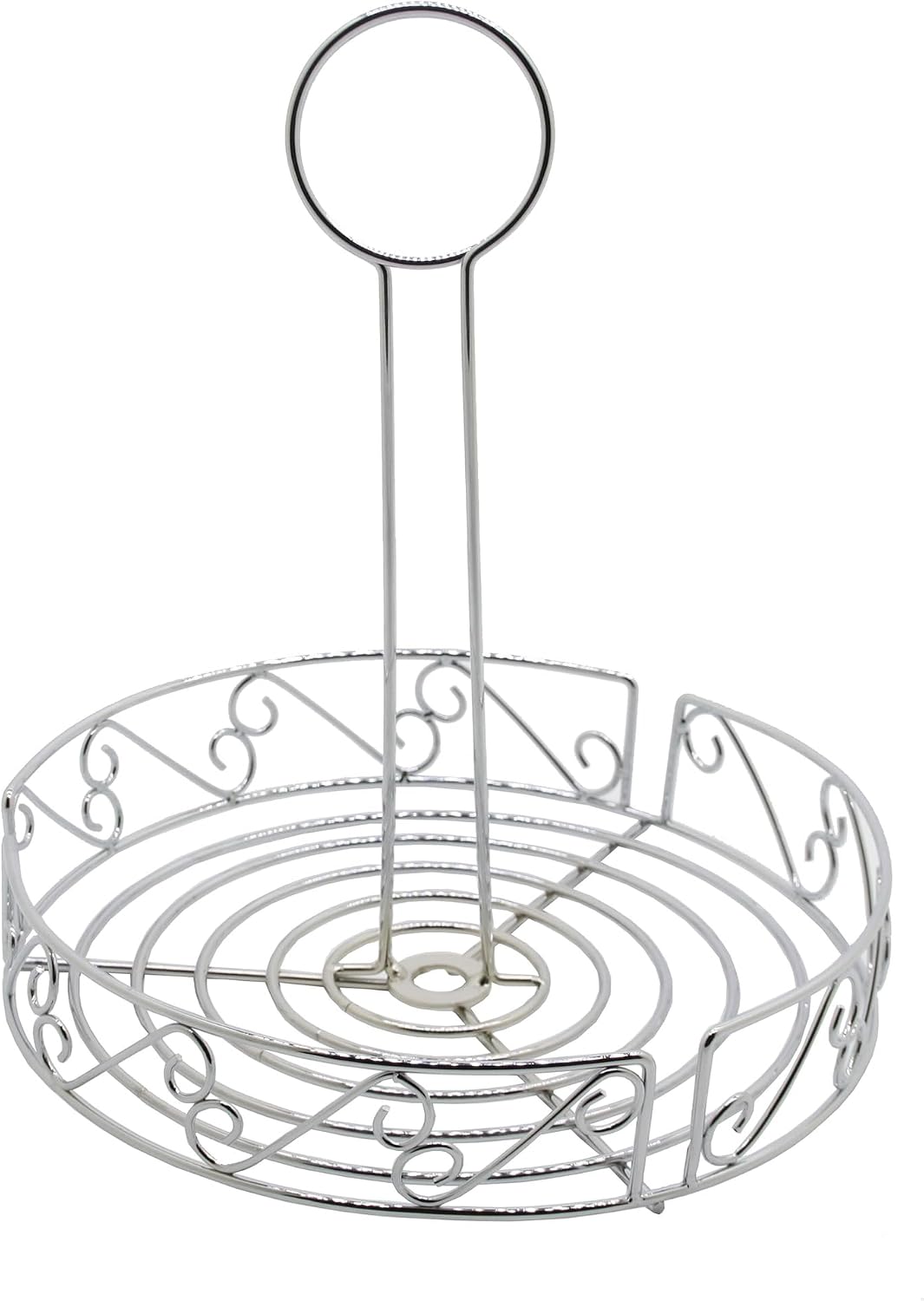 FixtureDisplays® Condiment Caddy Table Stove top Ketchup, Salt Peper Mustard Bottle Organizer, Scroll Design Chrome Finish 19690 19690