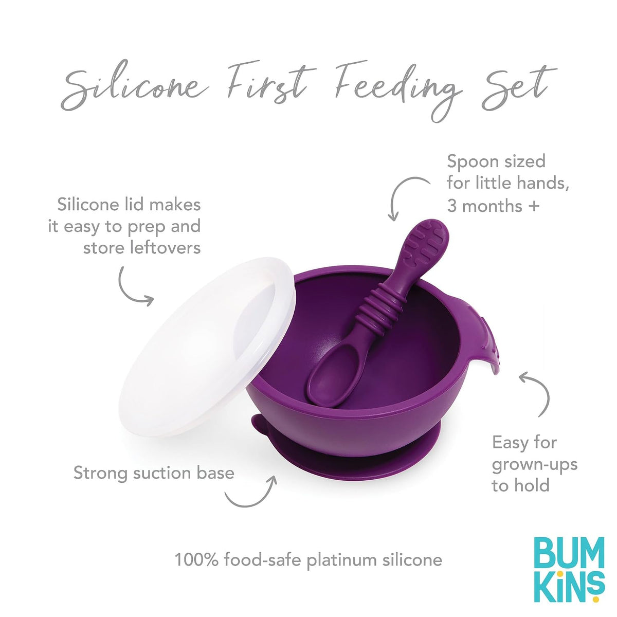 Bumkins Baby Bowl, Silicone Feeding Set with Suction for Baby and Toddler, Includes Spoon and Lid, First Feeding Set, Training Essentials for Baby Led Weaning for Babies 4 Months Up, Sage