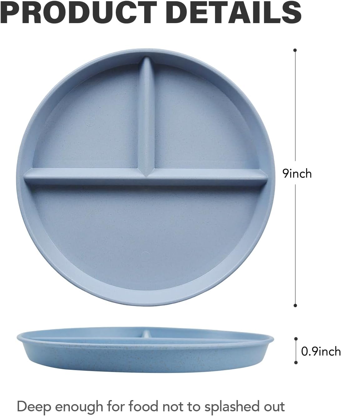 greenandlife 9 Inch 4PCS Portion Control Plates with Lids, Divided Plates for Kids Adults, Dishwasher Microwave Safe Compartment Plate, Unbreakable Lightweight Reusable Wheat Straw Plate, Earth Tone