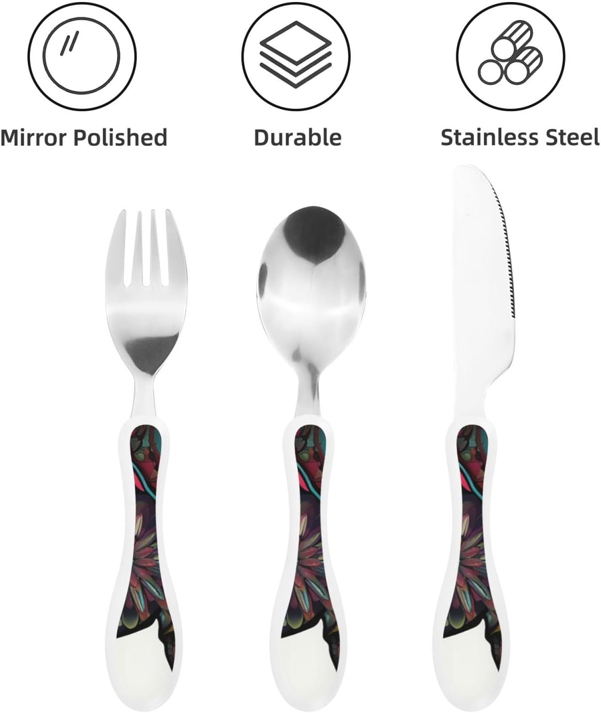 3-Piece Kids Silverware Set With Storage Case, Stainless Steel Reusable Children Safe Knife Spoon Fork Set Dragonfly Insects Flowers Children Flatware Set For Kids Lunch Box
