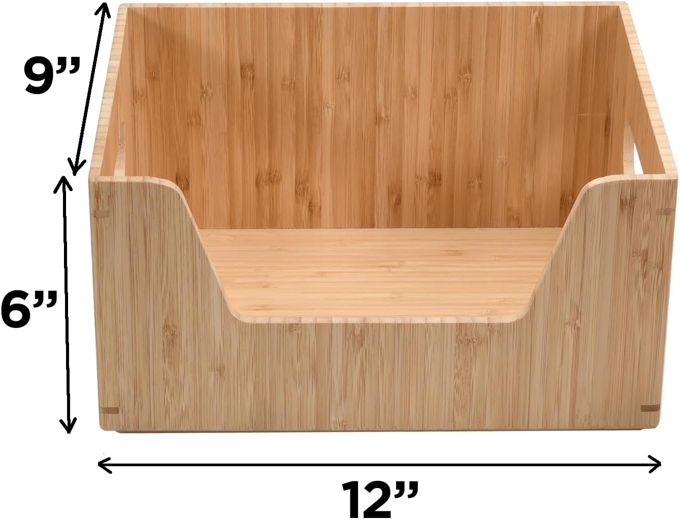 Bamboo Storage Box with Open Front Stackable Bin Organizer to use in kitchen pantries, cabinets and countertops, 14 x 11 x 6.5 inches
