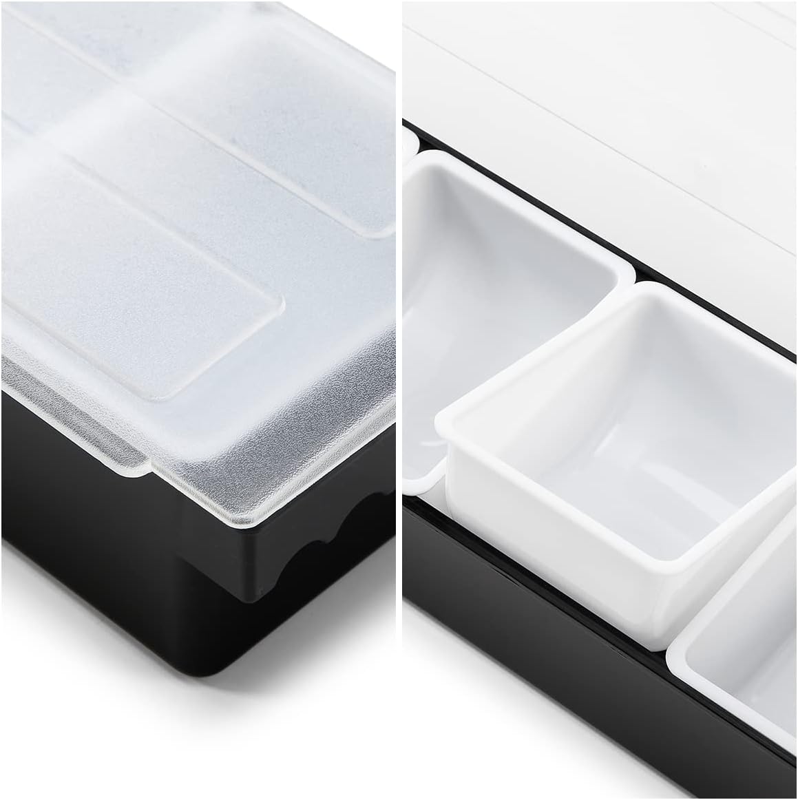 Ice Cooled Condiment Serving Container-6 Compartment Chilled Garnish Tray Bar Caddy with Hinged Lid (6 Compartments)