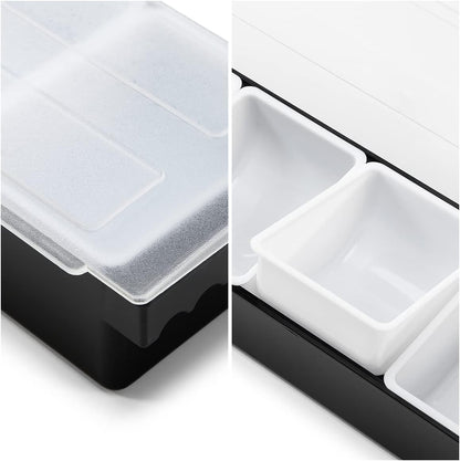 Ice Cooled Condiment Serving Container-6 Compartment Chilled Garnish Tray Bar Caddy with Hinged Lid (6 Compartments)