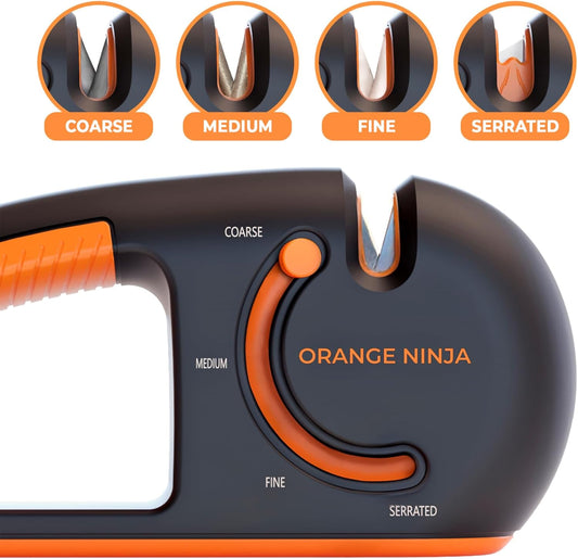 Orange Ninja Serrated & Kitchen Knife Sharpener – 4-Stage Sharpening Tool