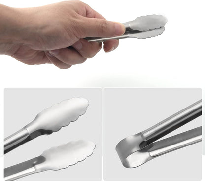 Serving Tongs,Buffet Tongs, ACAUTO Stainless Steel Food Tong Serving Tong Small Serving Tongs Stainless Steel Mini Appetizer Tongs, Set of 6 (5 Inch(12 Pack))