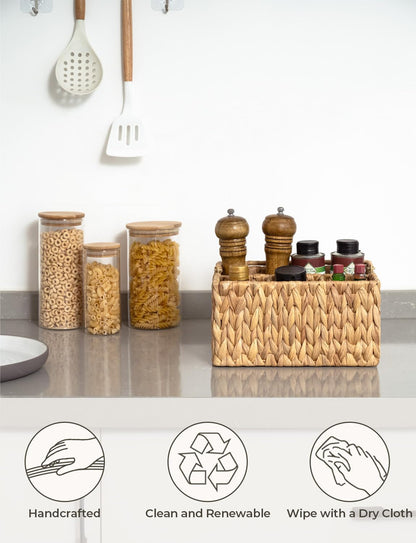 StorageWorks Wicker Silverware Organizer with Handle, Seagrass Kitchen Utensil Holder, Large Utensil Holder for Kitchen Counter, Spoon Forks Knife Cutlery Caddy, Paper Plate Dispenser for Countertop