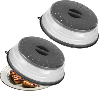 VEVOR Microwave Splatter Covers, 10.4" Collapsible Microwave Lid for Food, 300°F Heat-Resistant PP Splatter Guard for Plate Dish, Multi-Use Kitchen Colander Gadget for Washing Fruits Vegetables
