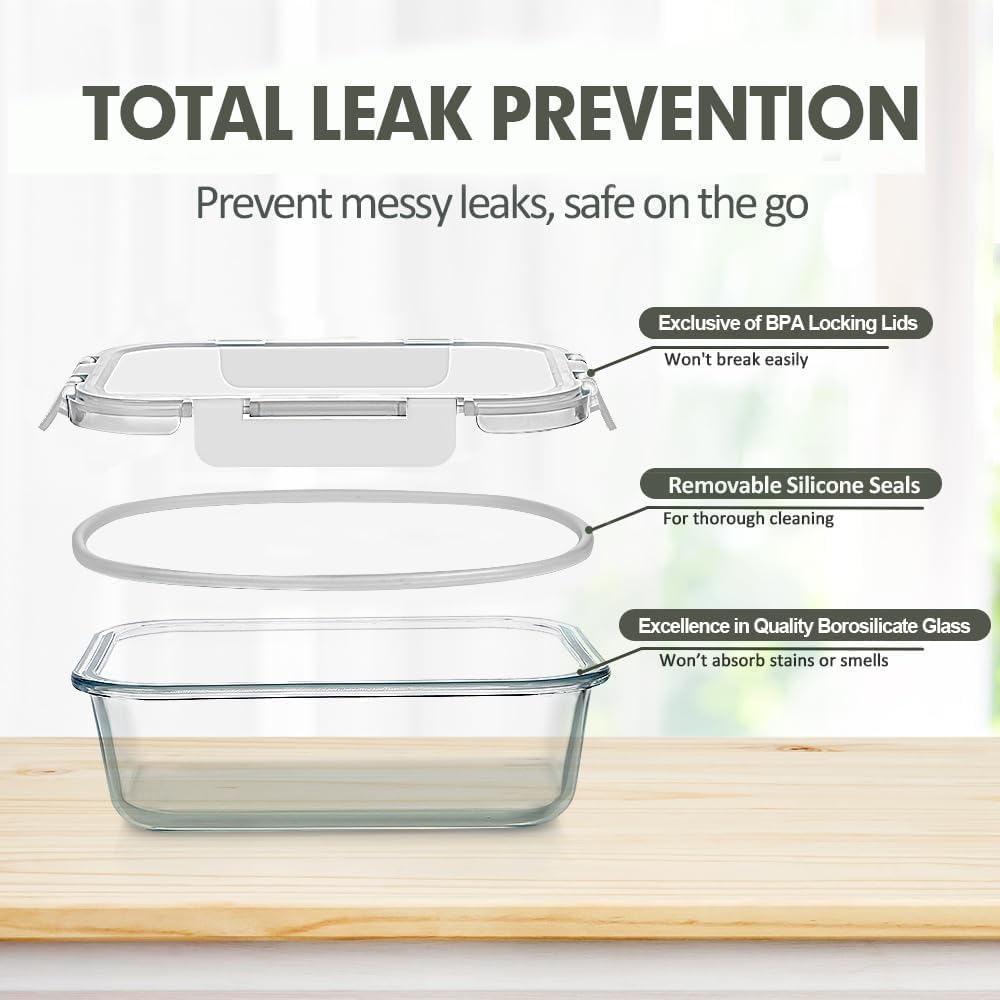 VERONES 30 Pieces Glass Meal Prep Containers Set, Stackable Glass Food Storage Containers with Lids-Airtight Lunch Containers，for Microwave, Oven, Freezer & Dishwasher,Grey