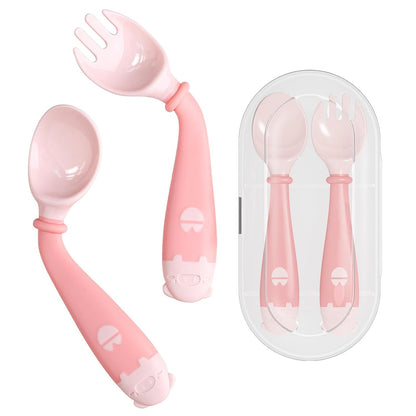 Deejoy Toddler Utensils - Stainless Steel Spoons and Forks, Kids Silverware Self Feeding Flatware Set with Travel Safe Case (Green)