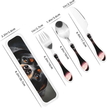 3-Piece Kids Silverware Set With Storage Case, Stainless Steel Reusable Children Safe Knife Spoon Fork Set Shih Tzu Dog Children Flatware Set For Kids Lunch Box