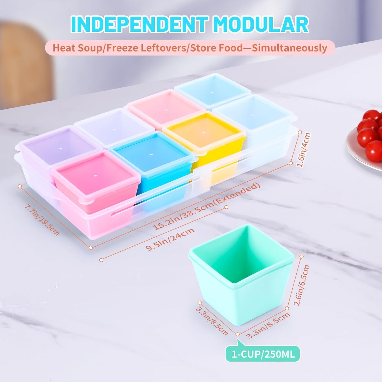 Gemice 1-Cup Silicone Freezer Molds with Lids, Individual 4-Pack Portion Soup Cubes Freezer Trays for Food Storage, Oven & Dishwasher Safe, BPA-Free, Silicone Freezer Containers for Meal Prep