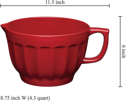 UP 4.3 Quart Latte Style Melamine Batter Bowl with Pour Spout and Handle, Professional Mixing Bowl with Non-Slip Base, Ideal for Pancake and Cake Batter, 11.5 x 8.75 Inch, Mint Blue