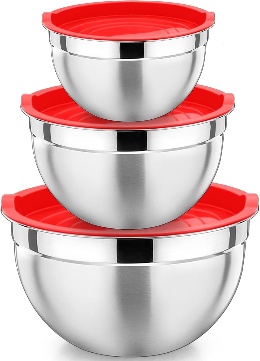 P&P CHEF Black Mixing Bowls with Lids, Set of 3, Stainless Steel Salad Nesting Bowl for Mixing, Storing, Prepping, Airtight & Stackable, Size 4.6/3 /1.5 QT
