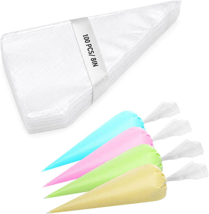 Engorgio Disposable Mini Piping Bags 8 inch Pastry Bag Pastry Crimpers Small Piping Bags Disposable Pastry Bags For Cake Macarons Dessert Decorations Cookies Baking Cupcakes (Clear)