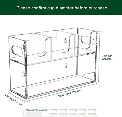 Disposable Coffee Cup Dispenser with Handles, 2-Tier 4 Compartments Clear Acrylic Paper Cup and Lid Storage Organizer for Coffee Bar Kitchen Accessories Restaurant Breakroom Party Supplies