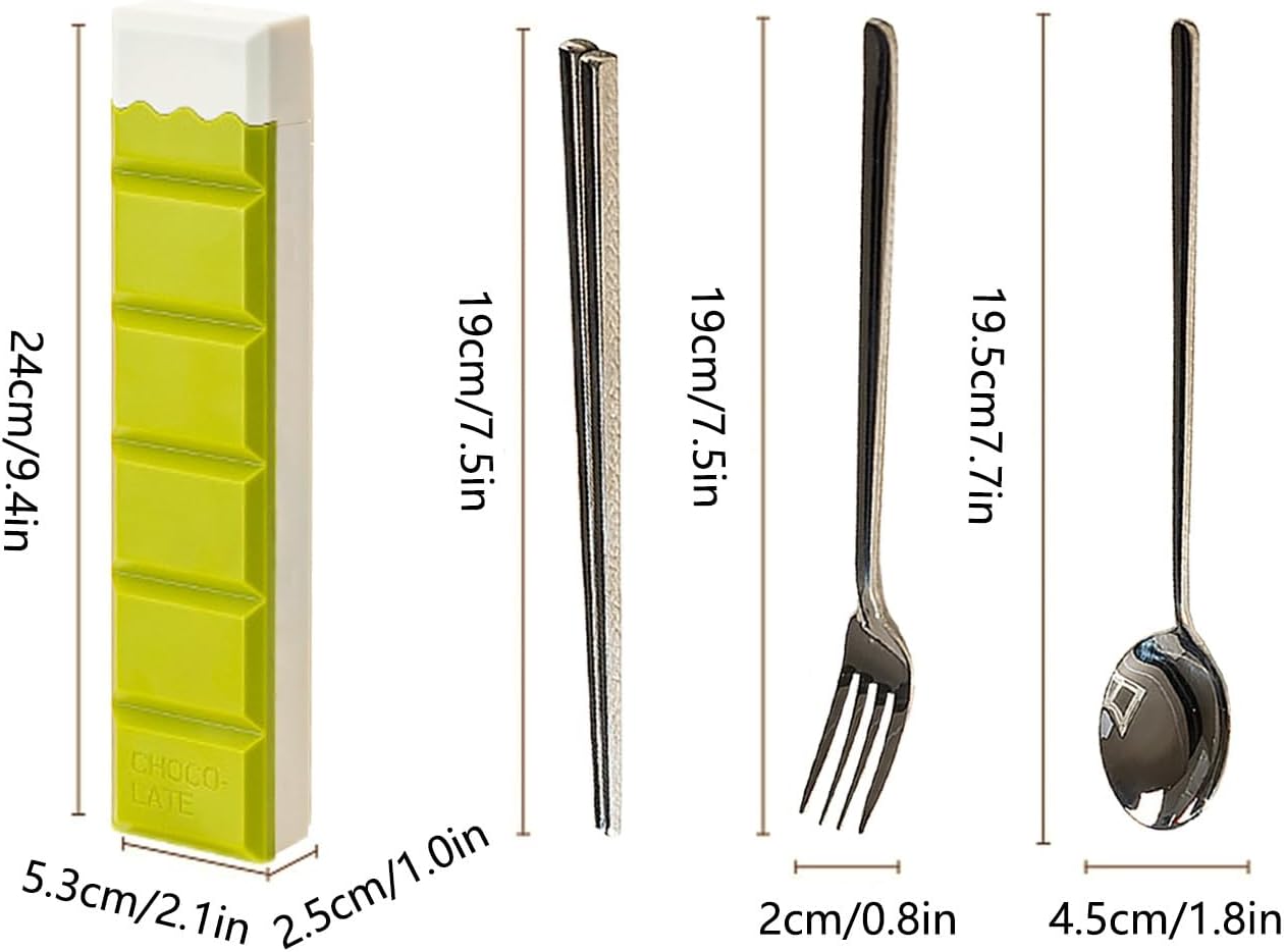 Fork And Spoon Set for Lunch Box - Reusable Portable Liquid-fillable Supplies with Chocolate Shape Box | Reusable Utensils Set with Case | for Family Friends Daughter Son Eating Dining Outdoor Camping